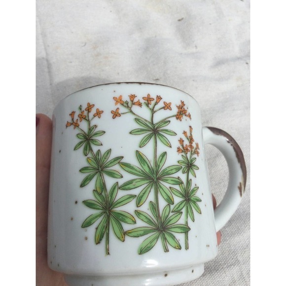 Ceramic coffee mug tea floral Japan vintage bron 70s MCM rustic farmhouse - Picture 10 of 10